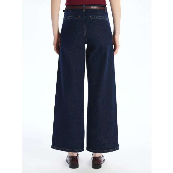 LCW Jeans Indigo Beli Kemerli Wideleg Kadın Jean Pantolon