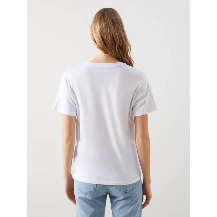LCW Vision Beyaz Bisiklet Yaka Baskılı Kadın Tişört