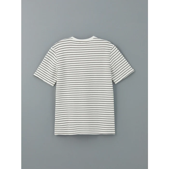 XSIDE Ekru Bisiklet Yaka Kısa Kollu Çizgili Penye Erkek Tişört