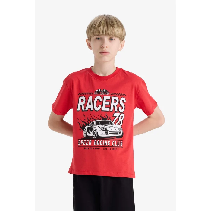 Defacto F1734 Kırmızı Erkek Çocuk Pijama Takımı Kısa Kollu Üst Esnek Belli Şort