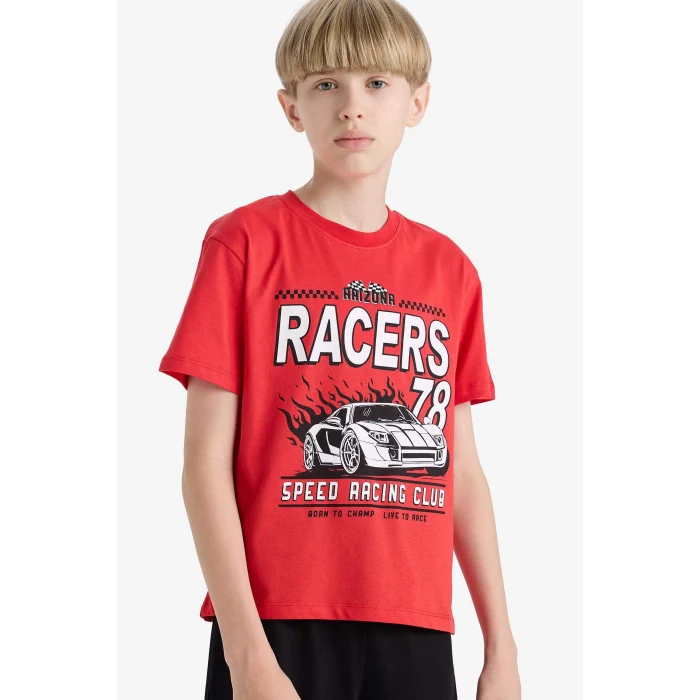 Defacto F1734 Kırmızı Erkek Çocuk Pijama Takımı Kısa Kollu Üst Esnek Belli Şort