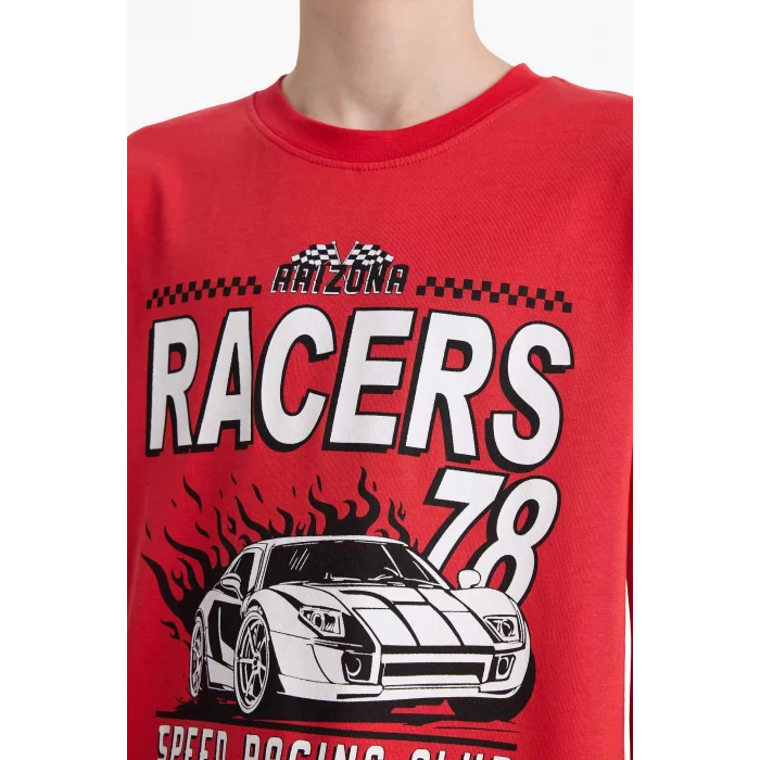 Defacto F1734 Kırmızı Erkek Çocuk Pijama Takımı Kısa Kollu Üst Esnek Belli Şort