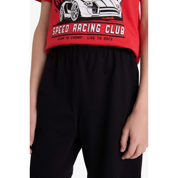 Defacto F1734 Kırmızı Erkek Çocuk Pijama Takımı Kısa Kollu Üst Esnek Belli Şort