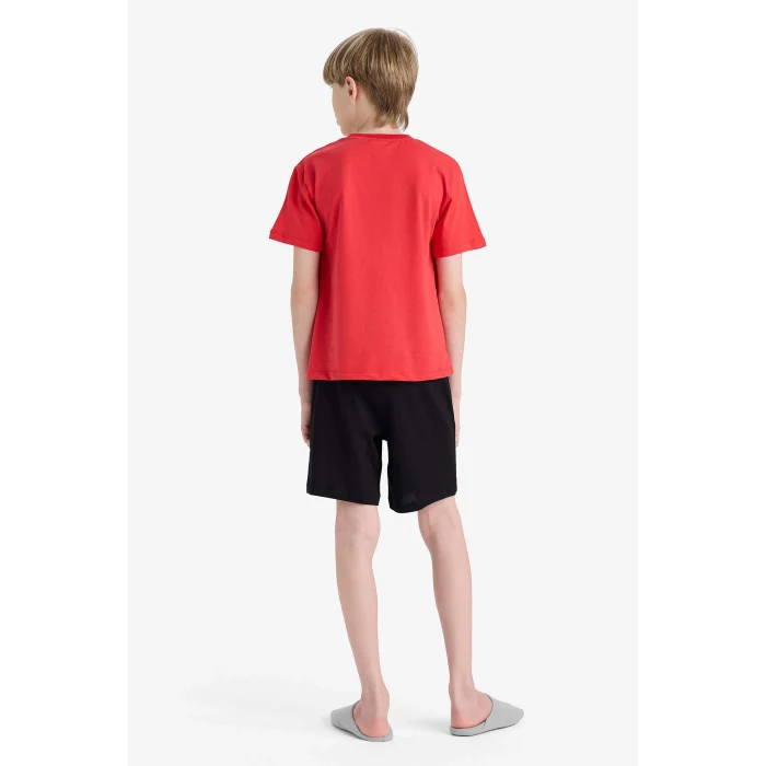 Defacto F1734 Kırmızı Erkek Çocuk Pijama Takımı Kısa Kollu Üst Esnek Belli Şort