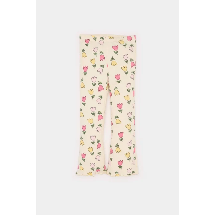 Defacto D8341 Ekru Kız Bebek 2li Takım Çiçekli Bisiklet Yaka Sweatshşrt Esnek Belli Tayt