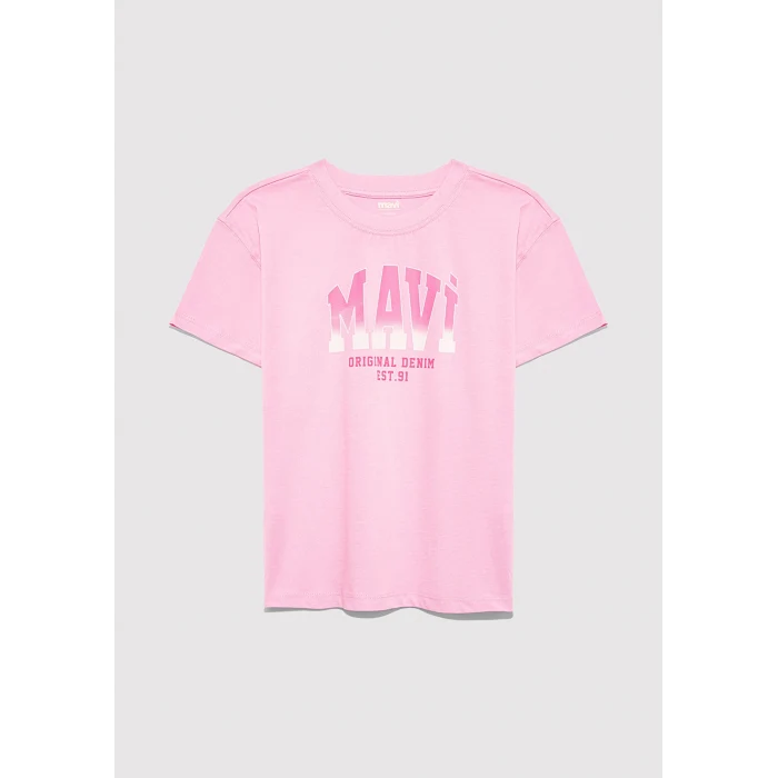 Mavi 7610386-70972 Mavi Logo Baskılı Pembe Tişört