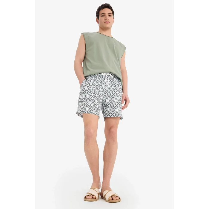 Defacto E0996 Haki Desenli File Astarlı Kısa Boy Deniz Şortu
