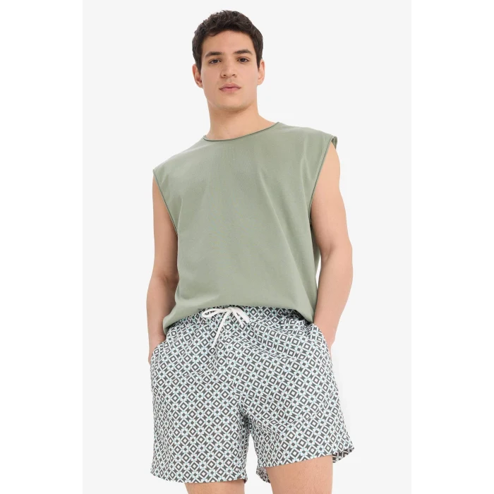Defacto E0996 Haki Desenli File Astarlı Kısa Boy Deniz Şortu