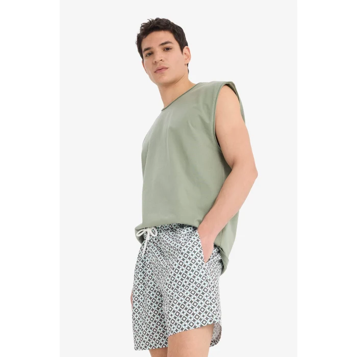 Defacto E0996 Haki Desenli File Astarlı Kısa Boy Deniz Şortu