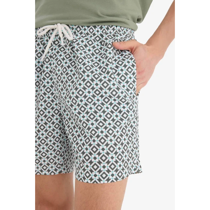 Defacto E0996 Haki Desenli File Astarlı Kısa Boy Deniz Şortu