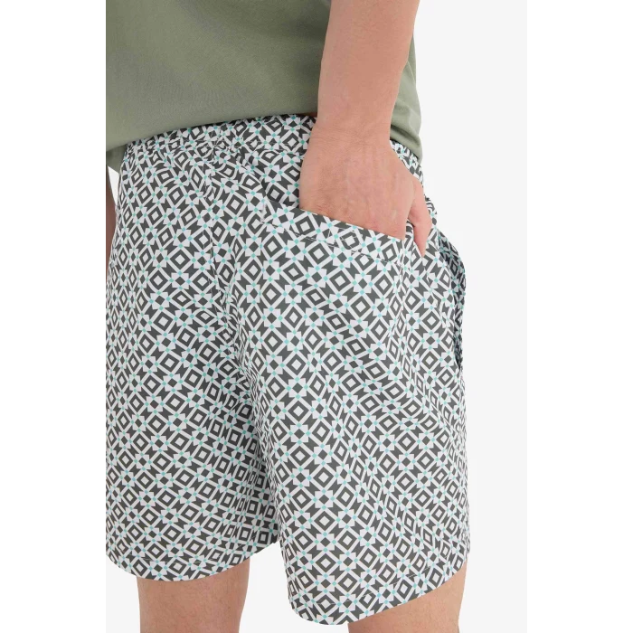 Defacto E0996 Haki Desenli File Astarlı Kısa Boy Deniz Şortu