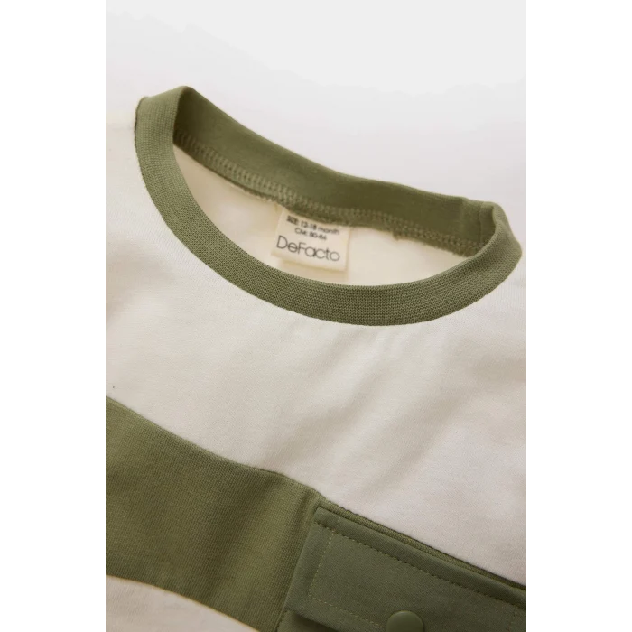 Defacto B9266 Ekru Erkek Bebek 2li Takım Renk Bloklu Sweatshirt Eşofman Altı