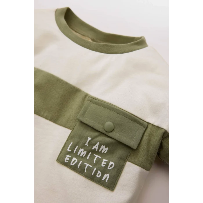 Defacto B9266 Ekru Erkek Bebek 2li Takım Renk Bloklu Sweatshirt Eşofman Altı