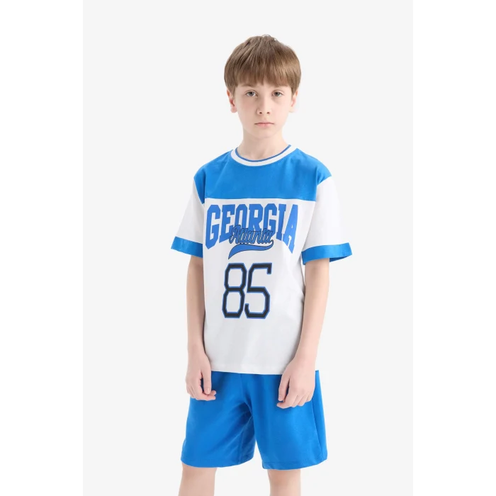 Defacto E3399 Mavi Erkek Çocuk 2li Takım Baskılı Kısa Kollu Tişört Şort