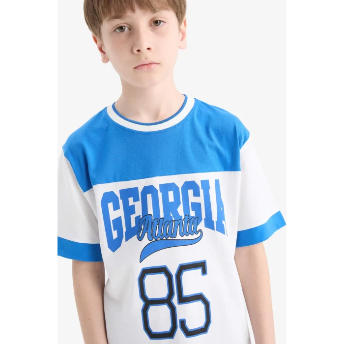 Defacto E3399 Mavi Erkek Çocuk 2li Takım Baskılı Kısa Kollu Tişört Şort