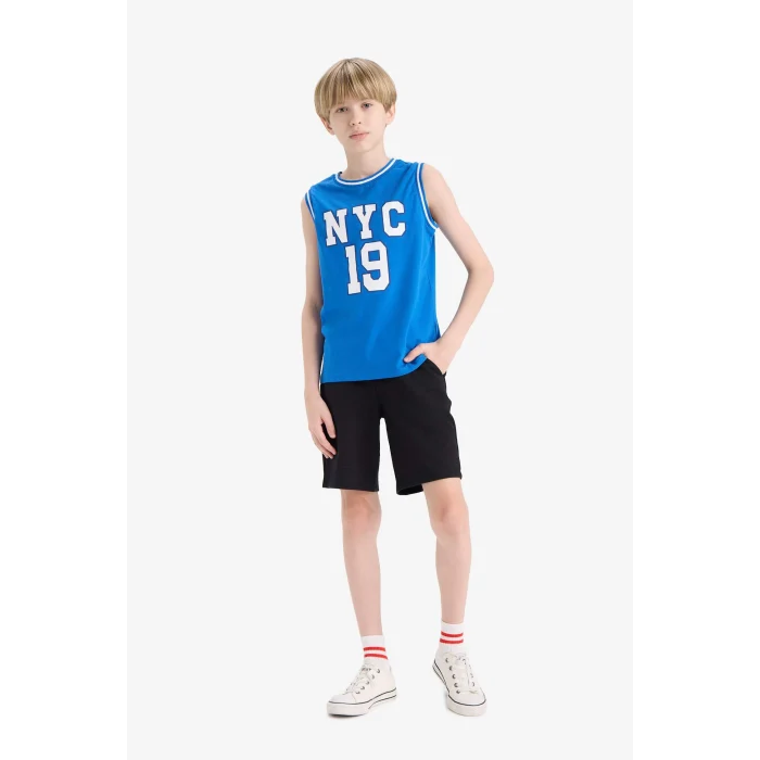 Defacto E8825 Mavi Erkek Çocuk 2li Takım Baskılı Atlet Beli Lastikli Şort