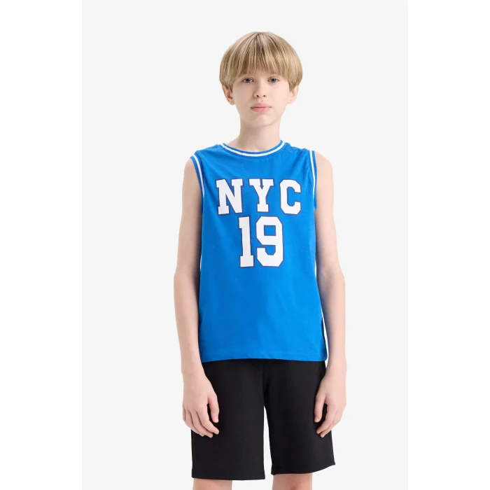 Defacto E8825 Mavi Erkek Çocuk 2li Takım Baskılı Atlet Beli Lastikli Şort