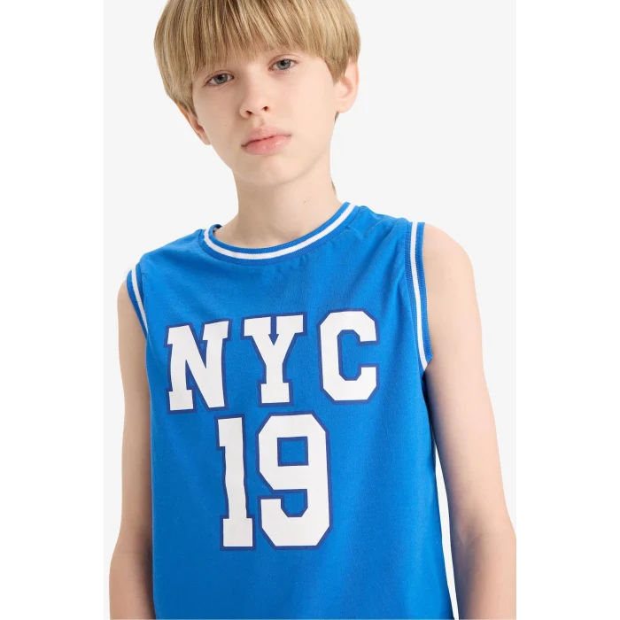 Defacto E8825 Mavi Erkek Çocuk 2li Takım Baskılı Atlet Beli Lastikli Şort