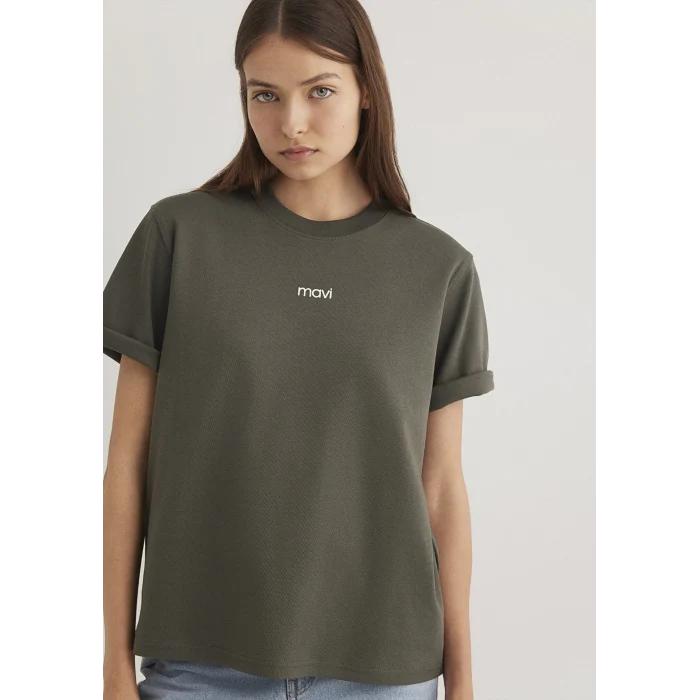 Mavi 1612829-71553 Mavi Logo Baskılı Yeşil Tişört