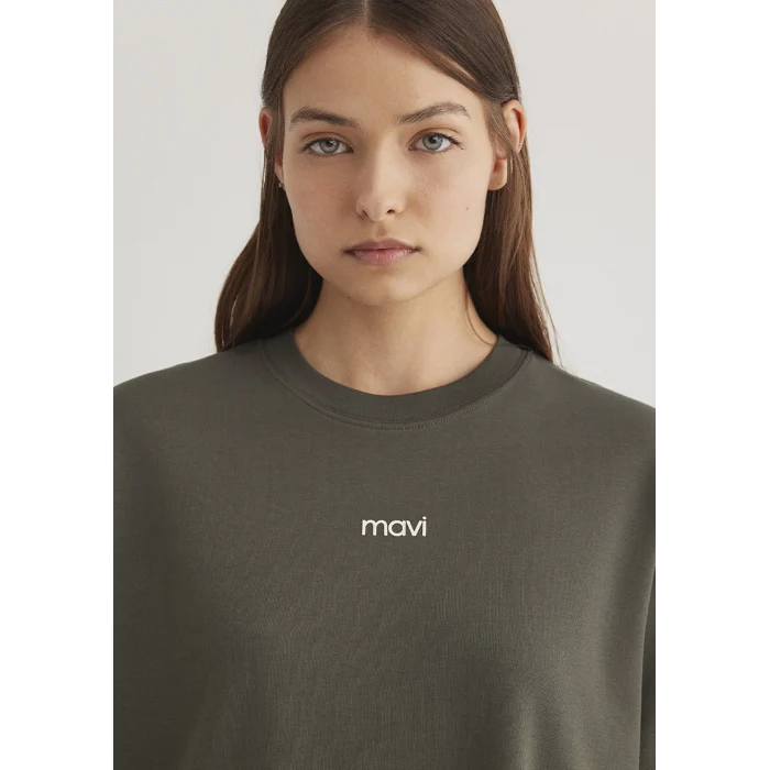 Mavi 1612829-71553 Mavi Logo Baskılı Yeşil Tişört