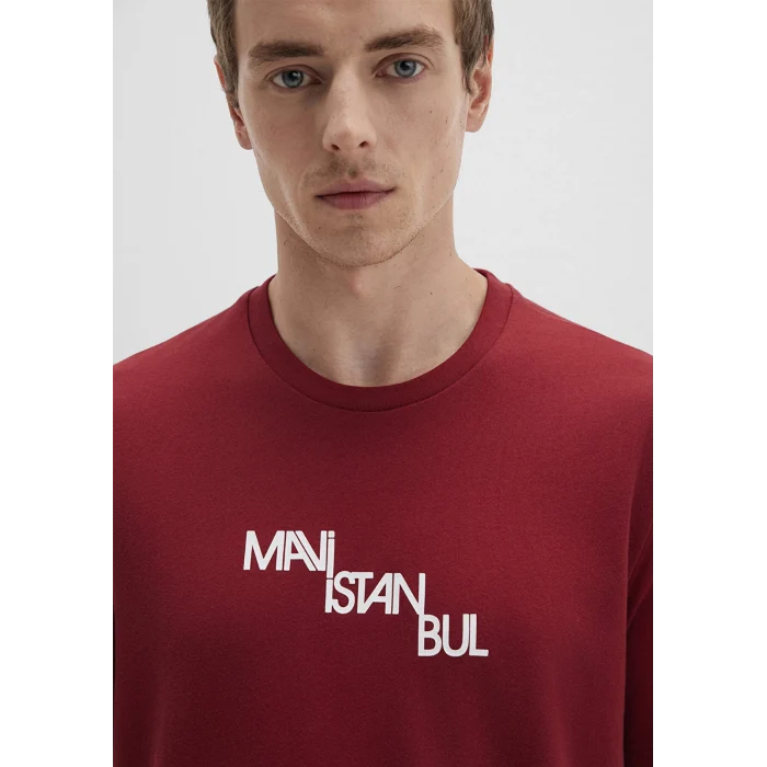 Mavi 0612274-89065 Mavi İstanbul Baskılı Kırmızı Tişört