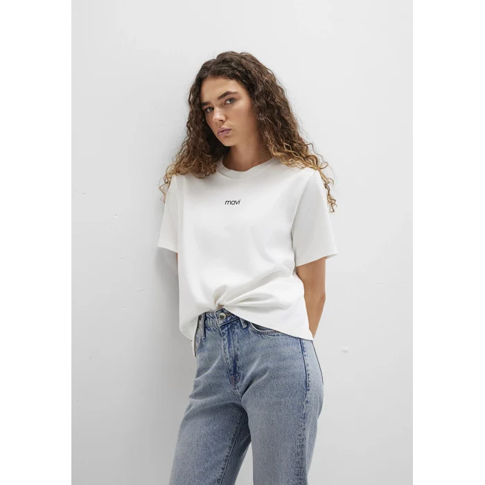 Mavi 1612829-80194 Mavi Logo Baskılı Beyaz Tişört