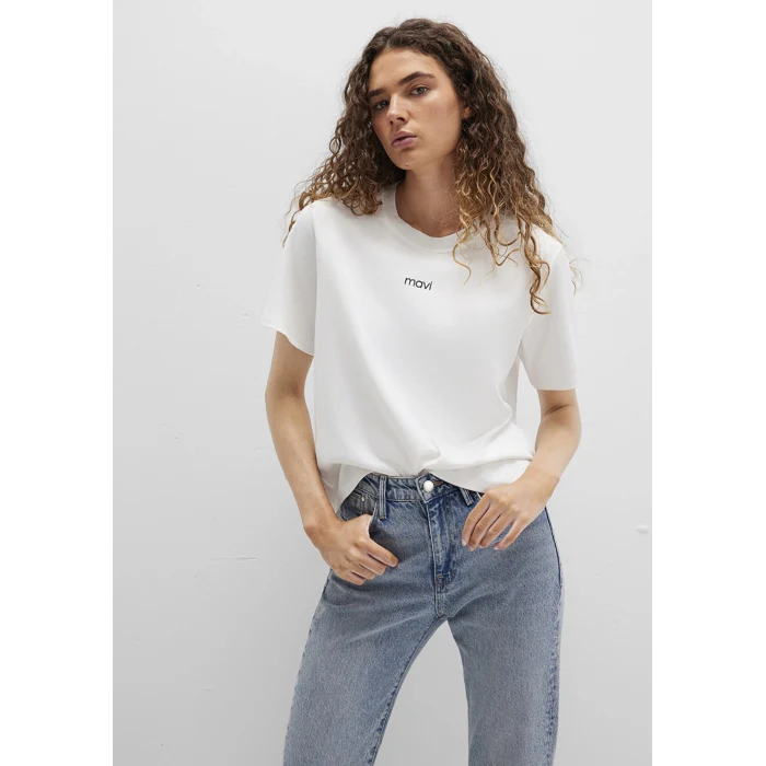 Mavi 1612829-80194 Mavi Logo Baskılı Beyaz Tişört