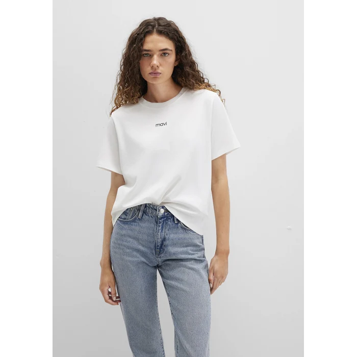 Mavi 1612829-80194 Mavi Logo Baskılı Beyaz Tişört