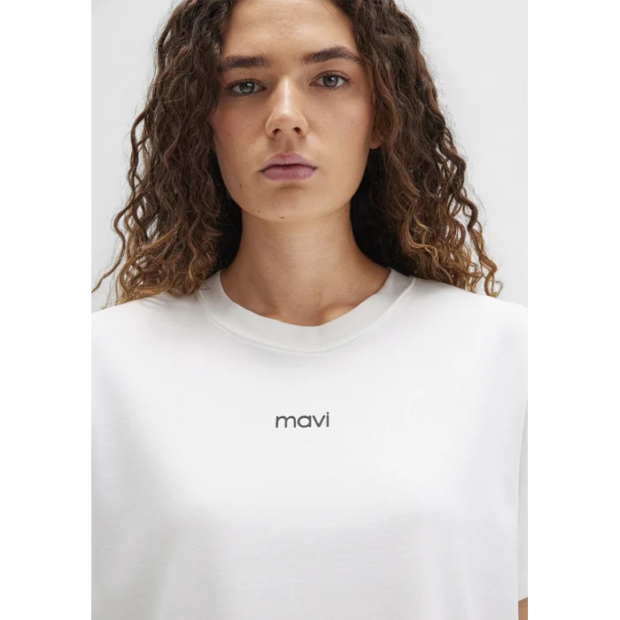 Mavi 1612829-80194 Mavi Logo Baskılı Beyaz Tişört