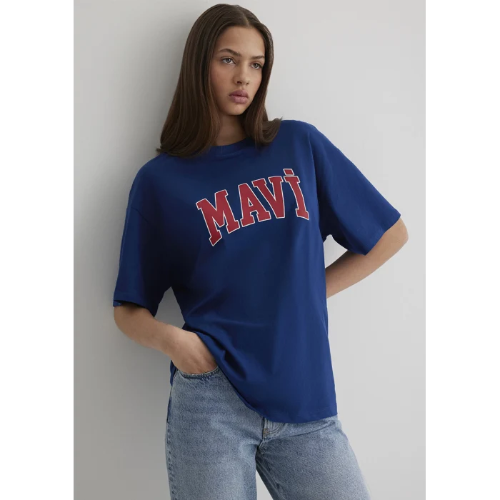 Mavi 1600843-82625 Mavi Logo Baskılı Lacivert Tişört
