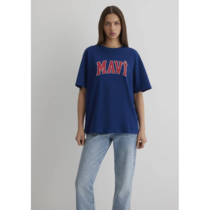Mavi 1600843-82625 Mavi Logo Baskılı Lacivert Tişört