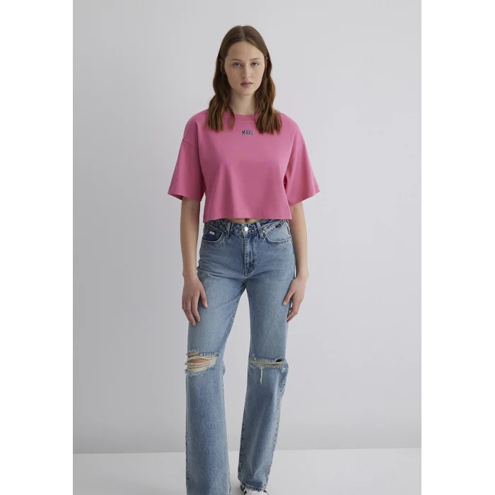 Mavi 1611585-84670 Mavi Logo Baskılı Pembe Crop Tişört