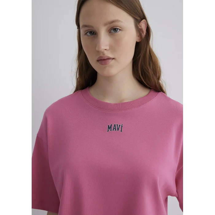 Mavi 1611585-84670 Mavi Logo Baskılı Pembe Crop Tişört