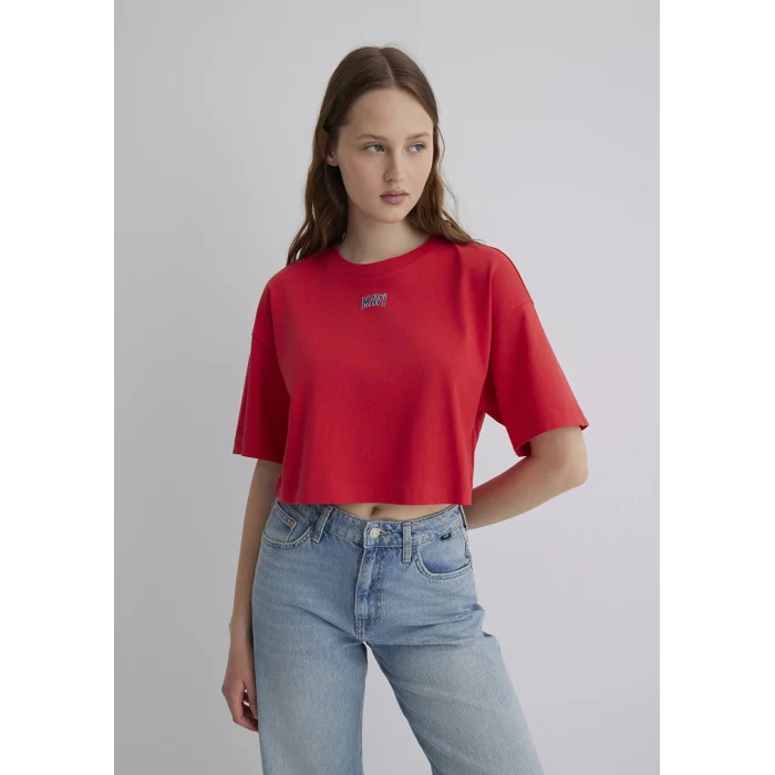 Mavi 1611585-71083 Mavi Logo Baskılı Kırmızı Crop Tişört