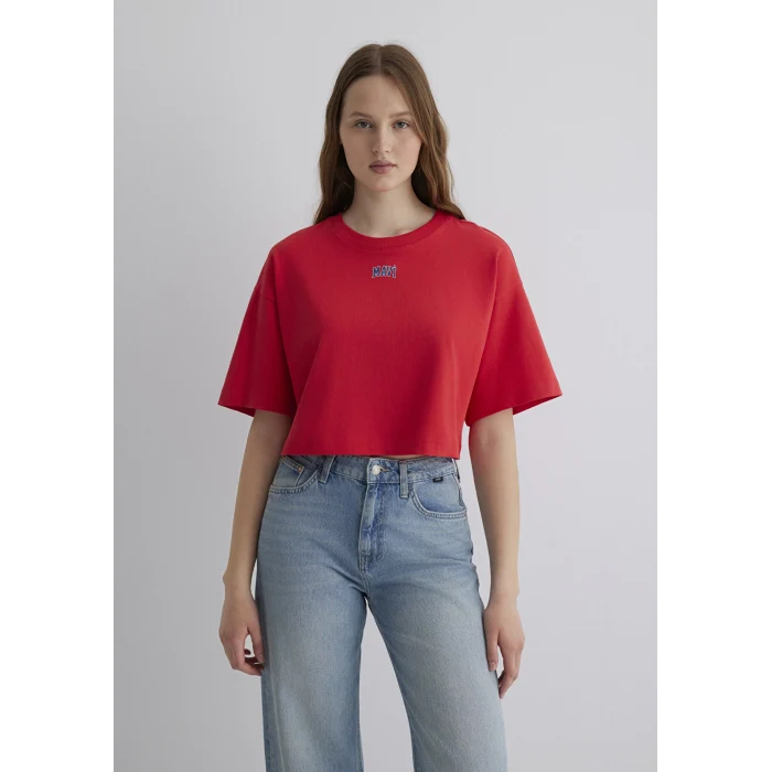 Mavi 1611585-71083 Mavi Logo Baskılı Kırmızı Crop Tişört