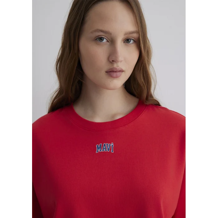 Mavi 1611585-71083 Mavi Logo Baskılı Kırmızı Crop Tişört