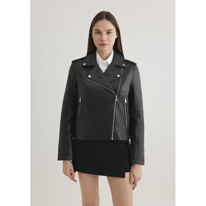 Mavi 1110221-900 Biker Yaka Siyah Suni Deri Ceket