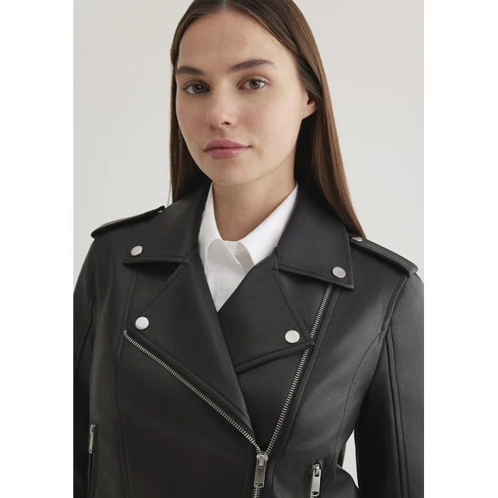 Mavi 1110221-900 Biker Yaka Siyah Suni Deri Ceket
