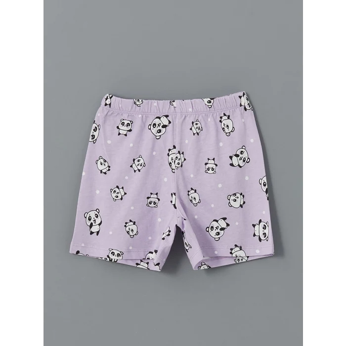 LCW Kids Beyaz Bisiklet Yaka Baskılı Kız Çocuk Şortlu Pijama Takımı