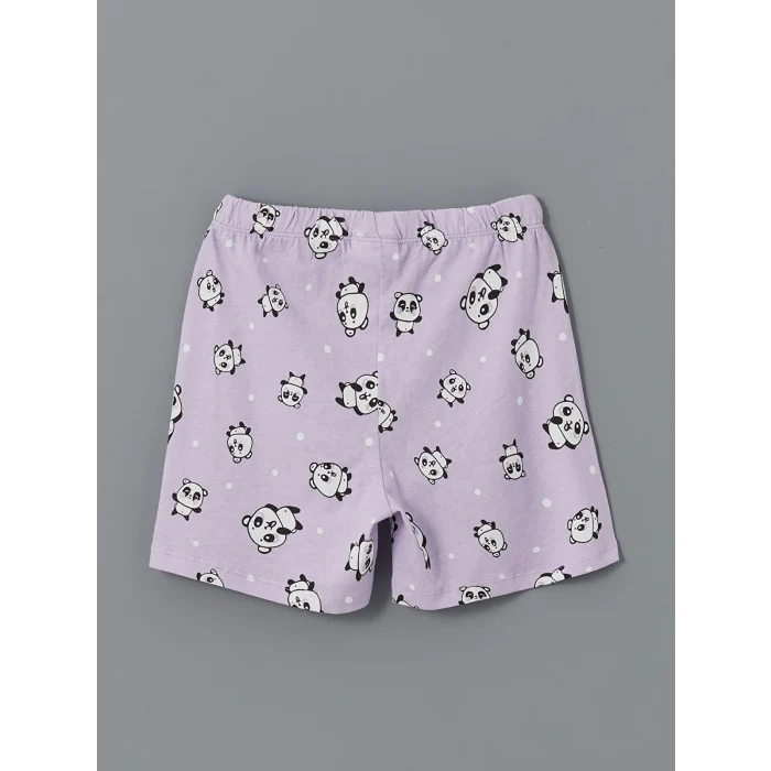 LCW Kids Beyaz Bisiklet Yaka Baskılı Kız Çocuk Şortlu Pijama Takımı