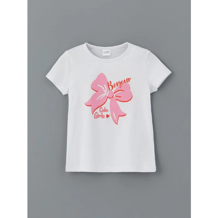 LCW Kids Beyaz Fiyonk Baskılı Kız Çocuk Şortlu Pijama Takım