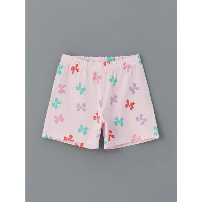 LCW Kids Beyaz Fiyonk Baskılı Kız Çocuk Şortlu Pijama Takım