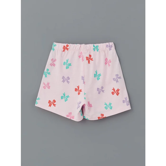 LCW Kids Beyaz Fiyonk Baskılı Kız Çocuk Şortlu Pijama Takım