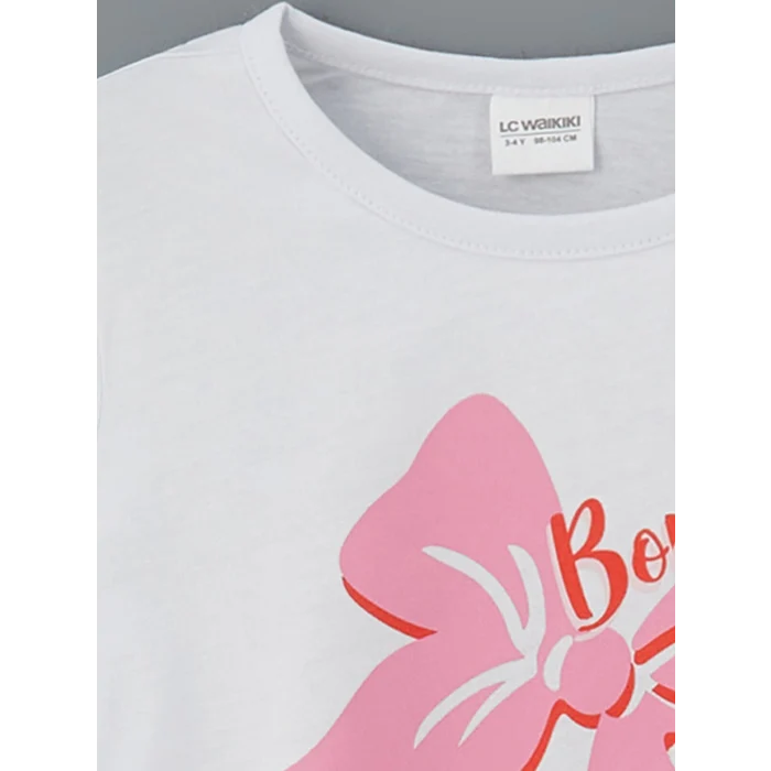 LCW Kids Beyaz Fiyonk Baskılı Kız Çocuk Şortlu Pijama Takım