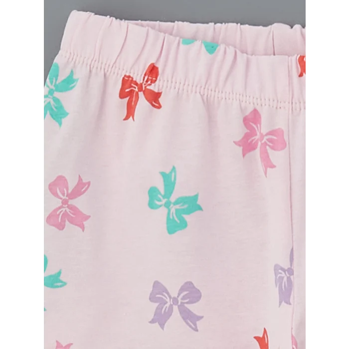 LCW Kids Beyaz Fiyonk Baskılı Kız Çocuk Şortlu Pijama Takım