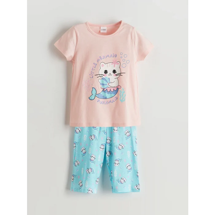 LCW Kids Pembe Baskılı Kız Çocuk Şortlu Pijama Takımı