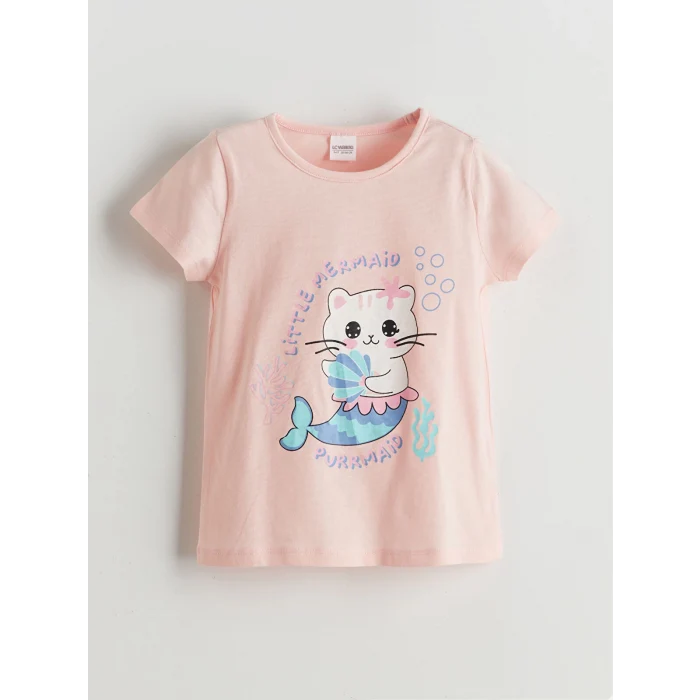LCW Kids Pembe Baskılı Kız Çocuk Şortlu Pijama Takımı
