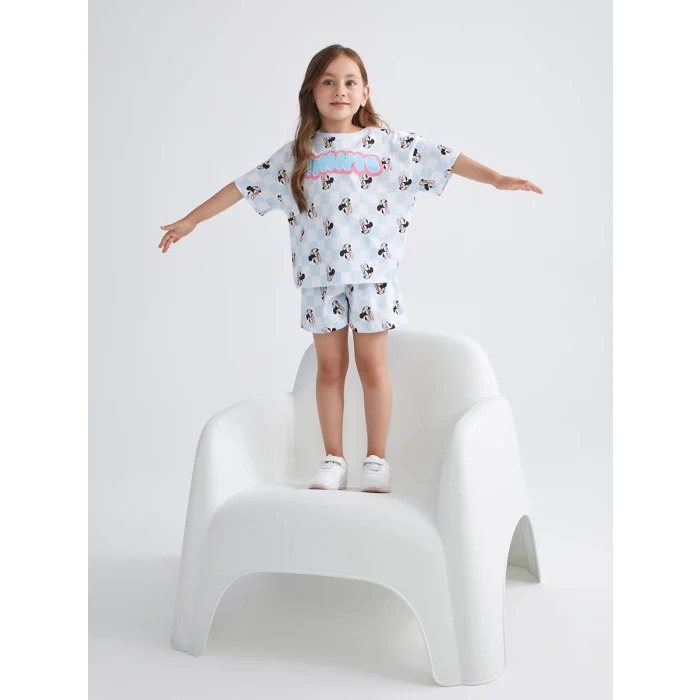 LCW Kids Beyaz Minnie Mouse Baskılı Kız Çocuk Şortlu Pijama Takım