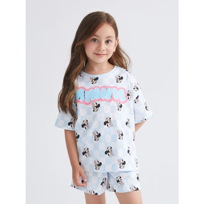 LCW Kids Beyaz Minnie Mouse Baskılı Kız Çocuk Şortlu Pijama Takım