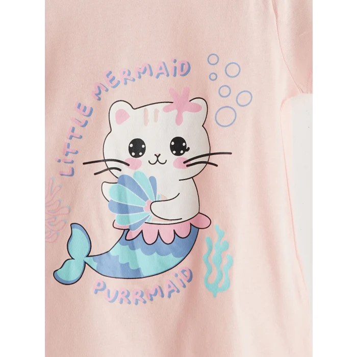 LCW Kids Pembe Baskılı Kız Çocuk Şortlu Pijama Takımı